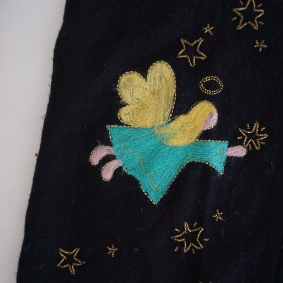 Vintage Quacker Factory Black Wool Cardigan Angel Applique Angelcore Boho M - Picture 7 of 11